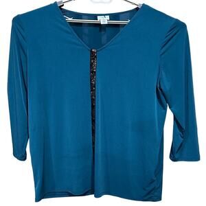 Jaclyn Smith Blouse Womens XL Green Long Sleeve Minimalist Capsule Wardrobe